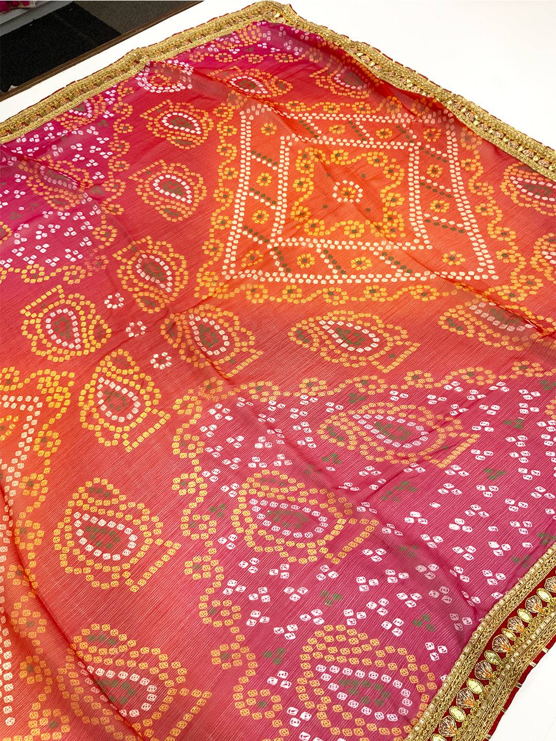 Radiant Bandhani Foil Chiffon Saree