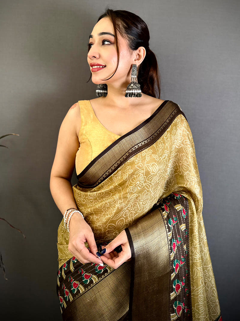 Classic Zari Katha Pattern Kalamkari Saree