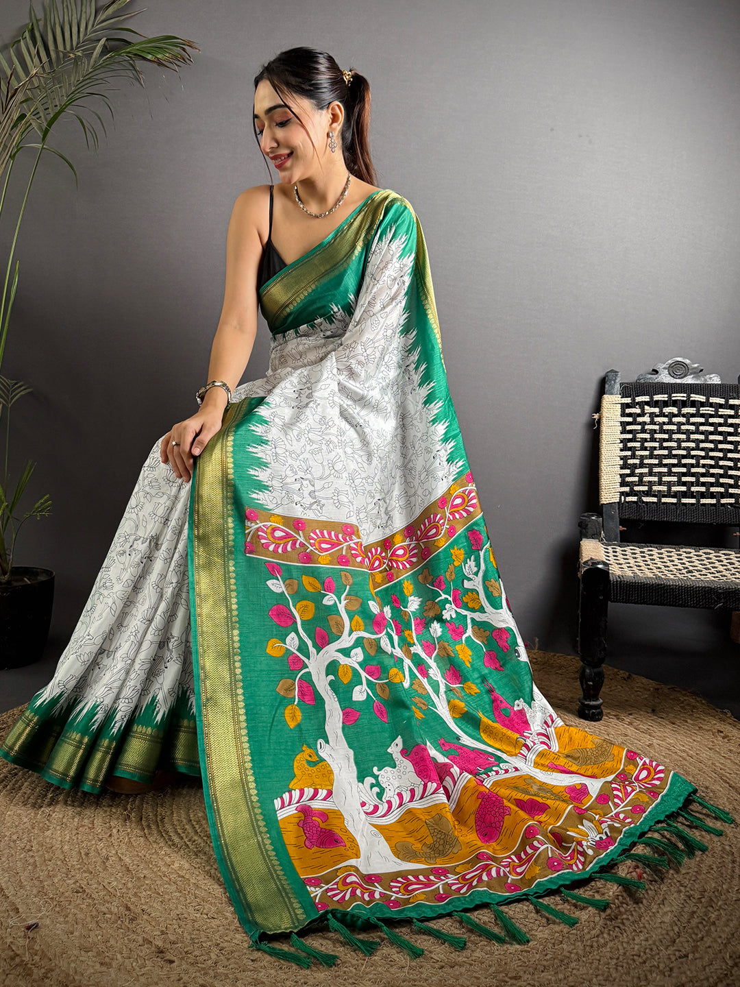 Artful Pichwai Printed Dola Silk Saree