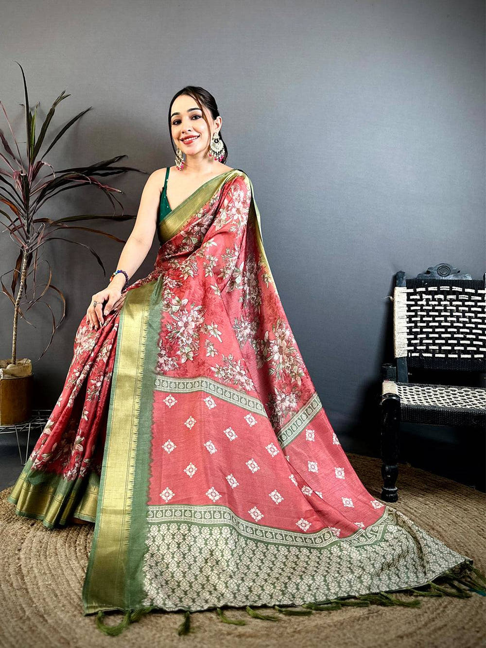 Vibrant Floral Printed Soft Dola Saree