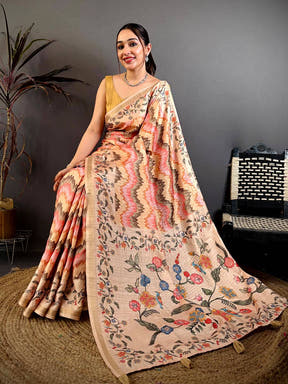 Heritage Kalamkari Ikkat Soft Tussar Saree

