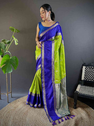 Gadhwal soft silk saree in blue and green, festive wear