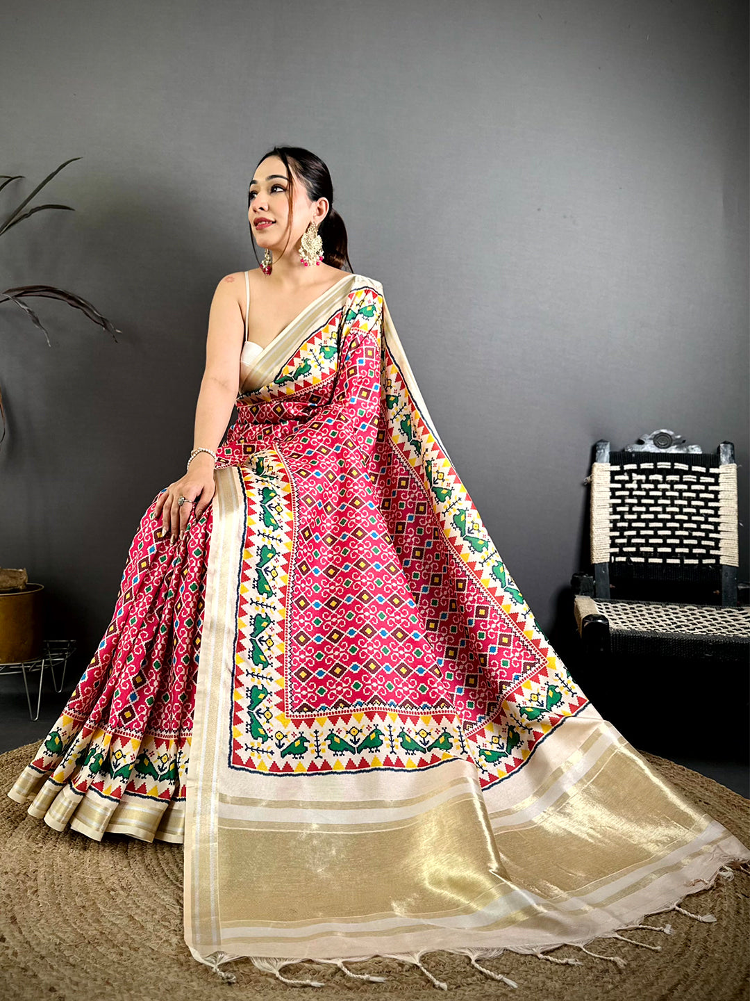 Pink Soft Kanchi Silk Patola Weave Saree