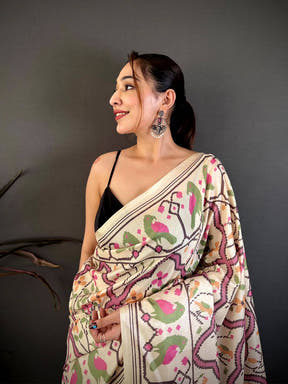 Ikkat Paithani Fusion Tussar Manipuri Saree