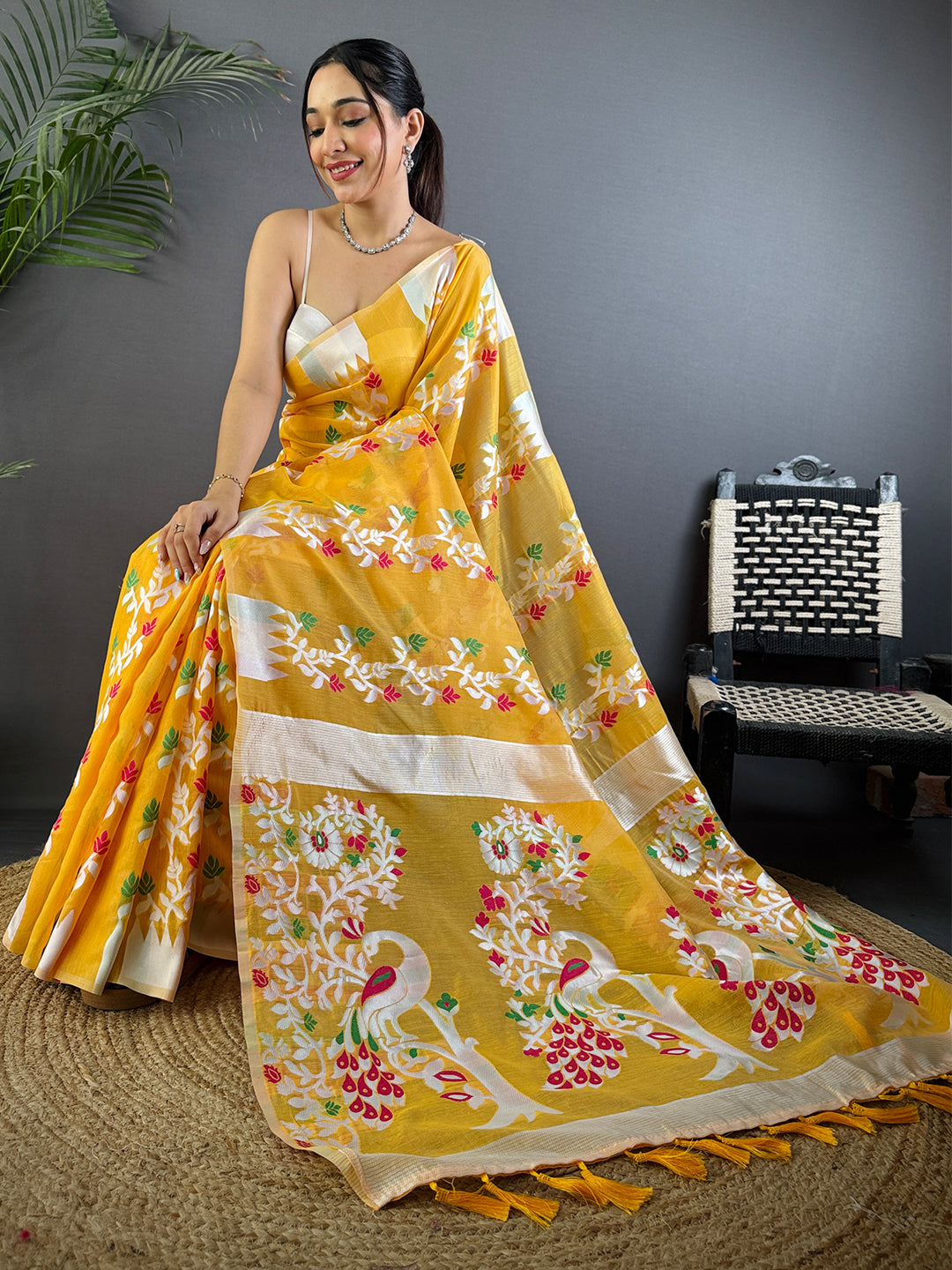 Radiance Yellow Dhakai Cotton Silk Saree