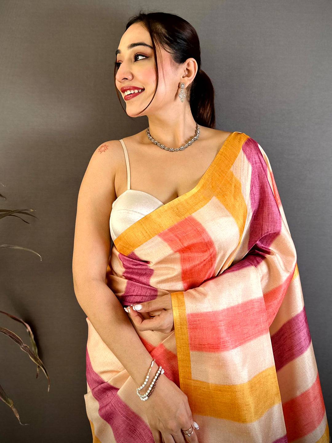 Elegant Rangkat Print Tussar Saree