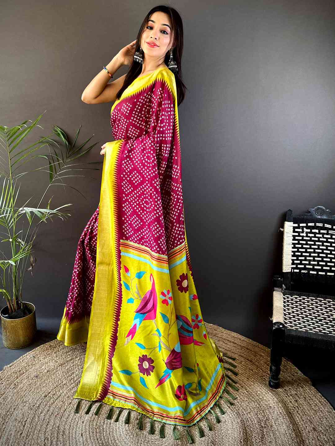 Pink Soft Manipuri Silk Bandhej Saree