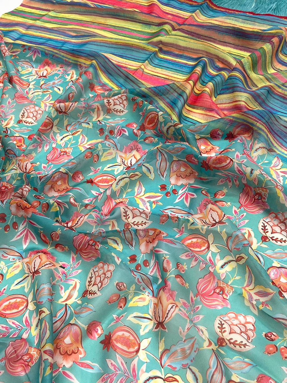 Serene Turquoise Tebi Silk Saree