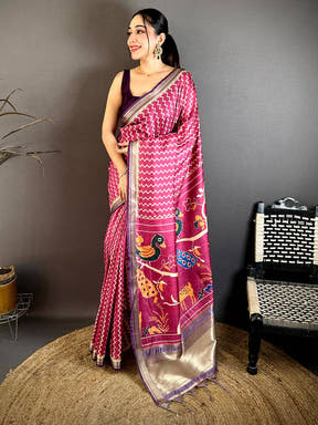 Classic Gold Lakda Patta Kalamkari Saree