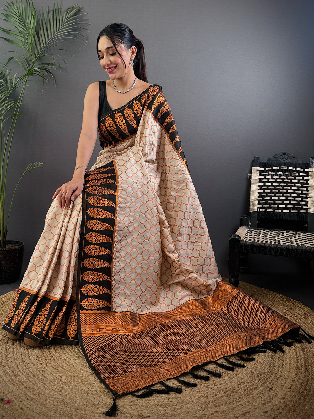 White Soft Banarasi Katan Silk Saree