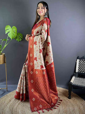 Oyster Cream Soft Silk Butta Weaving Saree

