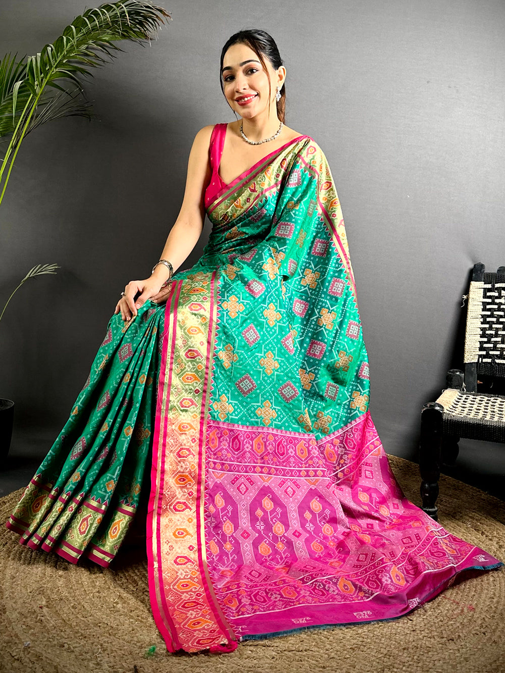 Sky Soft Silk Saree With Patola Weaving