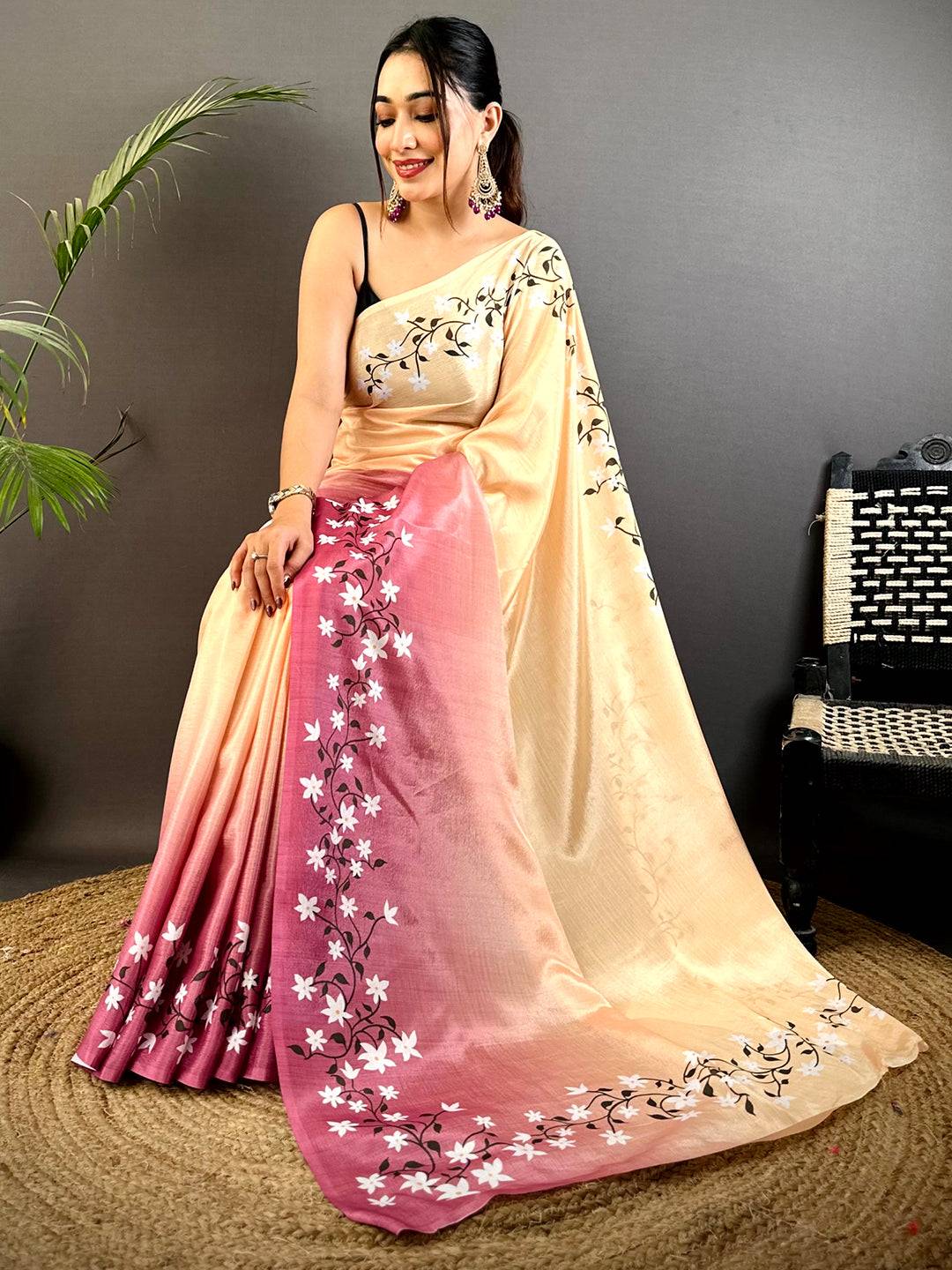 Vibrant Soft Chinnon Chiffon Floral Saree