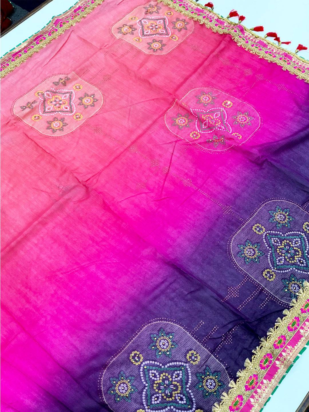 Elegant Chinnon Chiffon Bandhej Saree