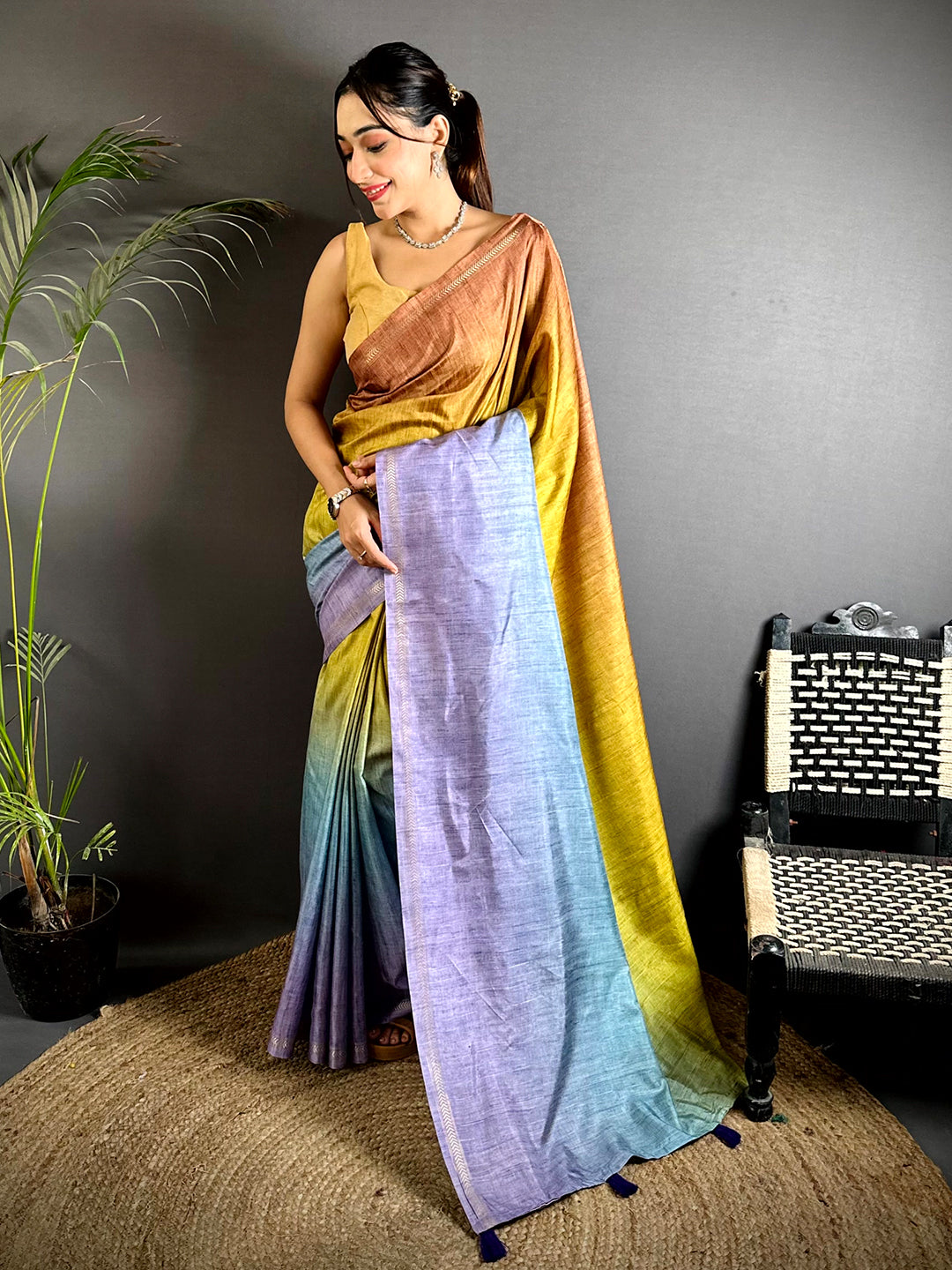 Tussar Ghicha Ombre Fusion Saree