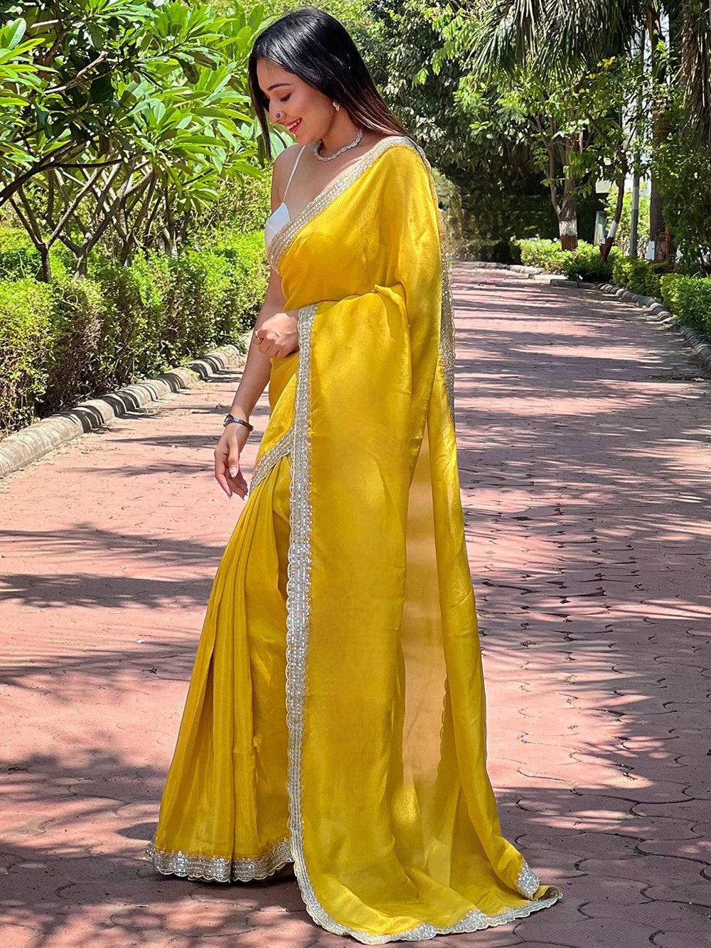 Traditional Yellow Saree with Decorative Border