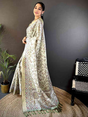 Sage Green Chanderi Madhubani Black Chex Saree