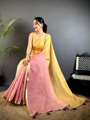 Graceful  Linen 90 Zari Check Saree