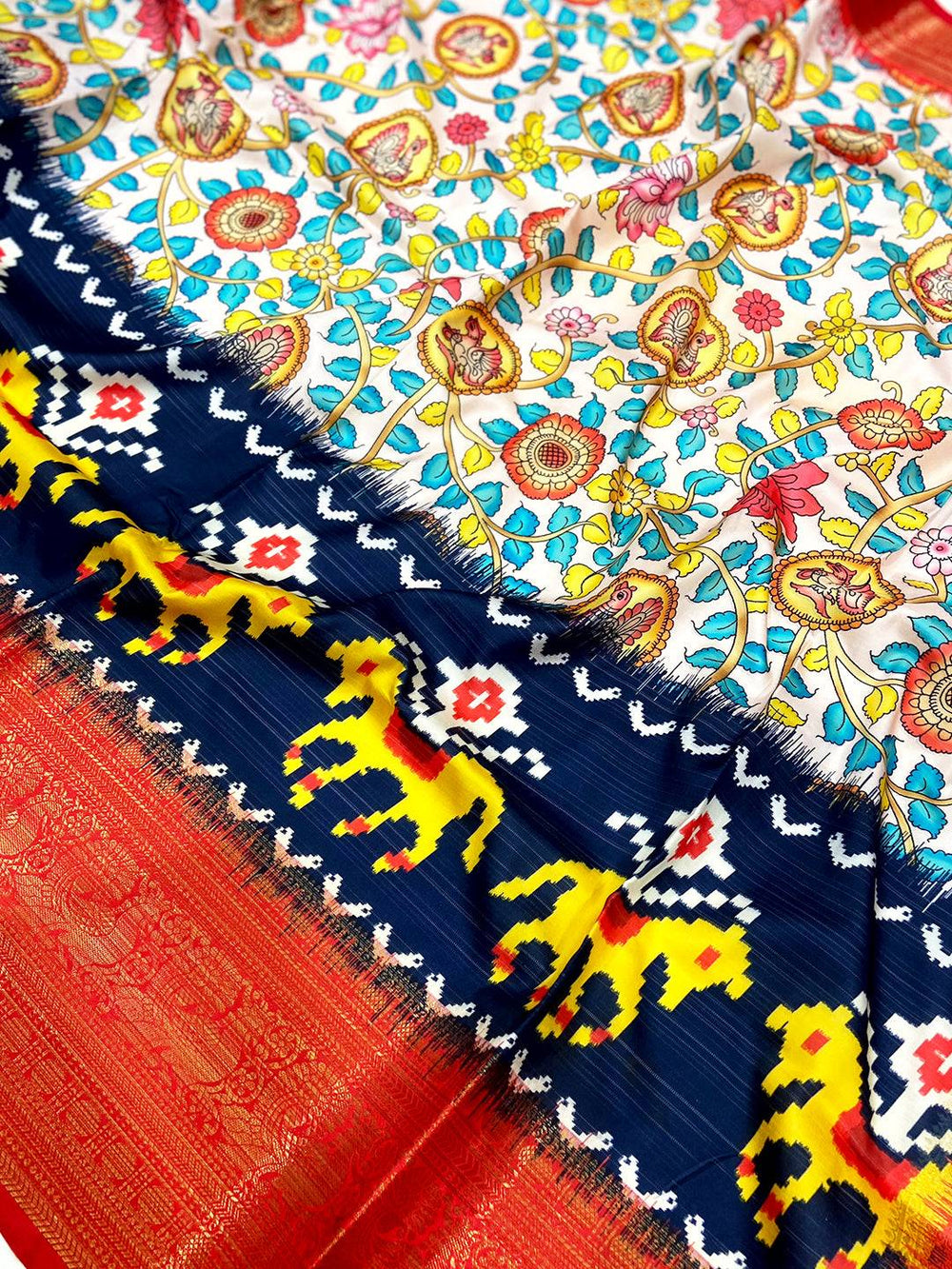 Cream Floral Banarasi Silk Saree