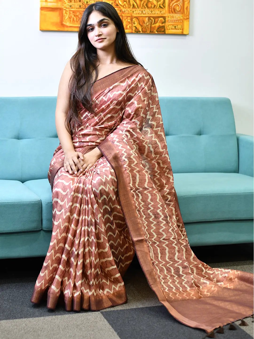 Beautiful Pure Tussar Ghicha Silk Saree draped elegantly
