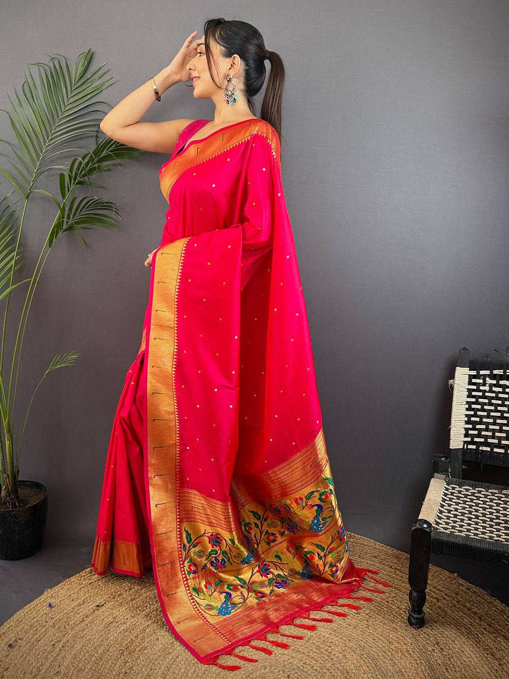 Rani Pink Yeola Paithani Soft Silk Saree