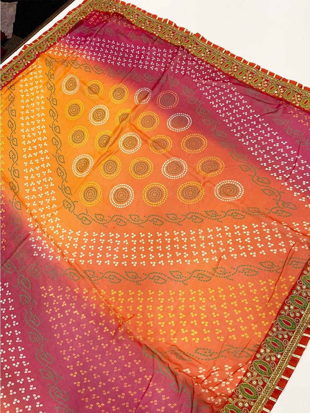 Elegant Chinnon Chiffon Bandhej Print Saree