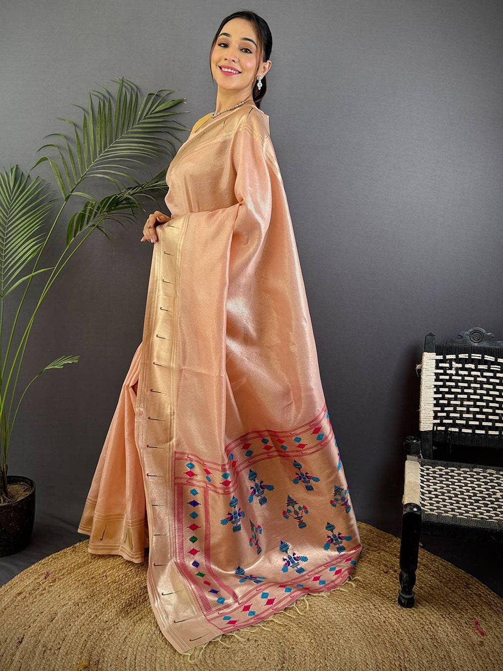 Pink Soft Zari Tissue Paithani Saree