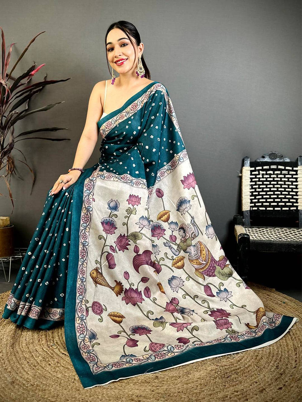 Classic Kalamkari Bandhani Print Saree