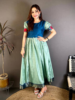 Vibrant Round Neck Dola Silk Kurti