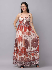 Blush cream floral print dress front view