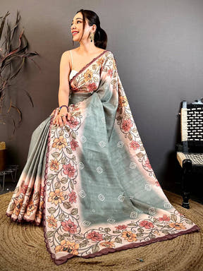 Elegant Floral Bandhani Tussar Saree