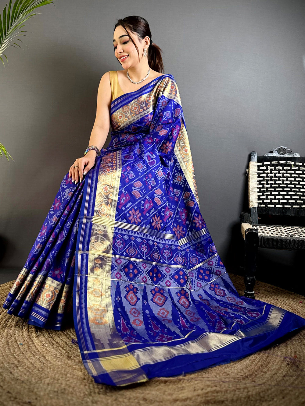 Blue Double Ikkat Heritage Saree
