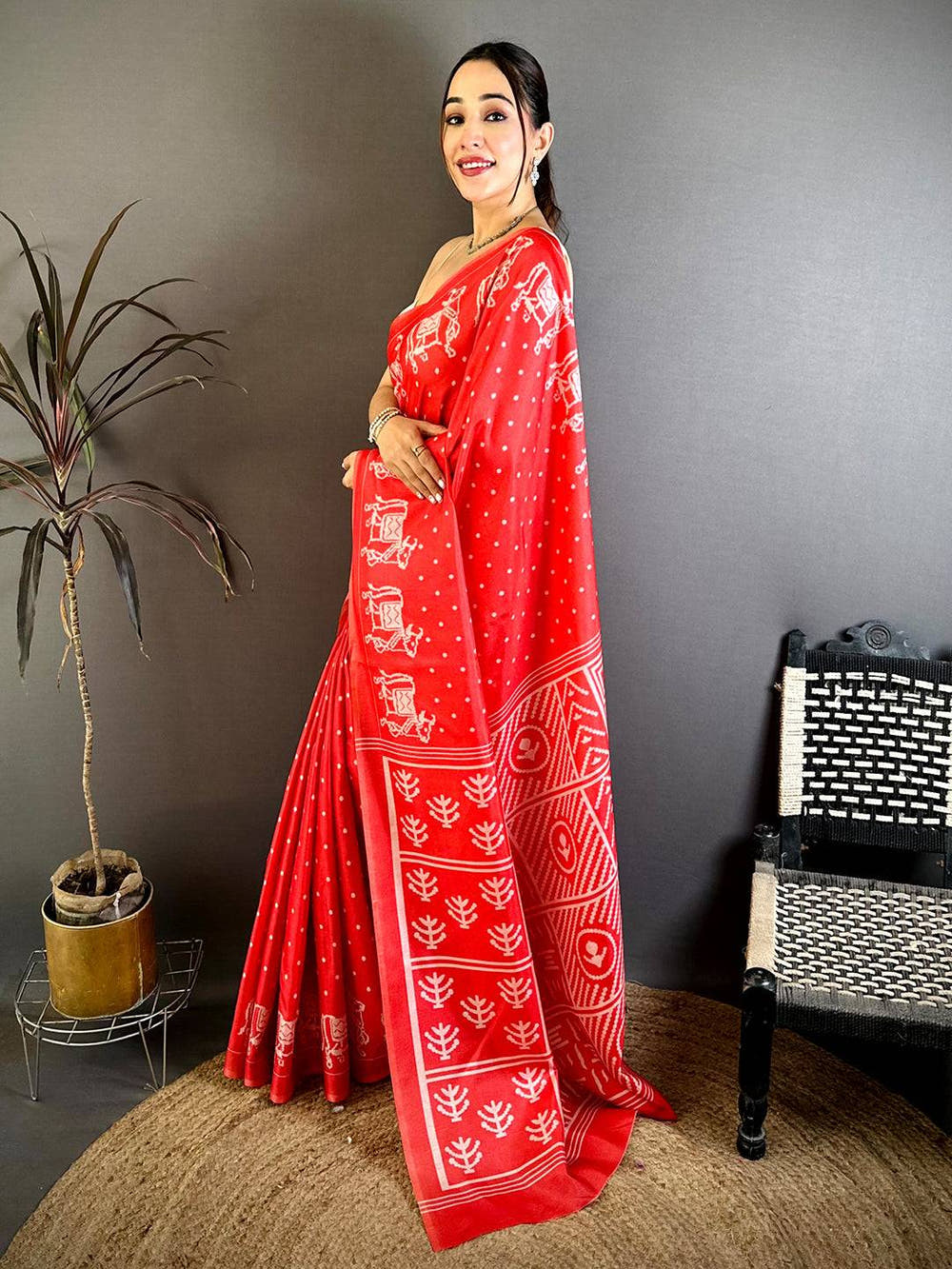 Classic Tussar Ikkat Batik Print Saree