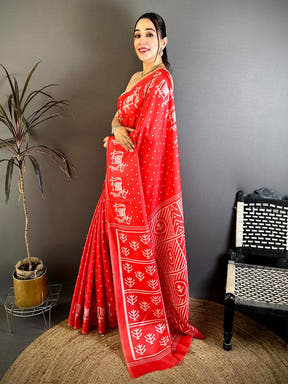 Classic Tussar Ikkat Batik Print Saree