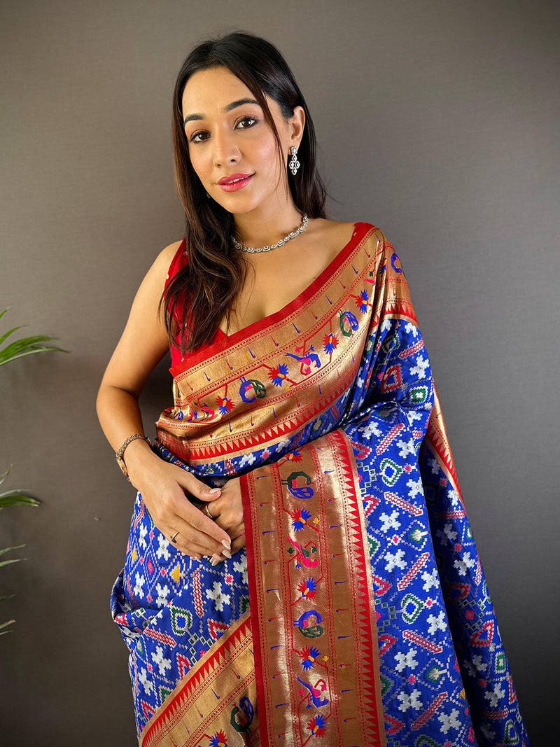 Blue Patola Silk Zari Weaving Saree