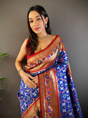 Blue Patola Silk Zari Weaving Saree
