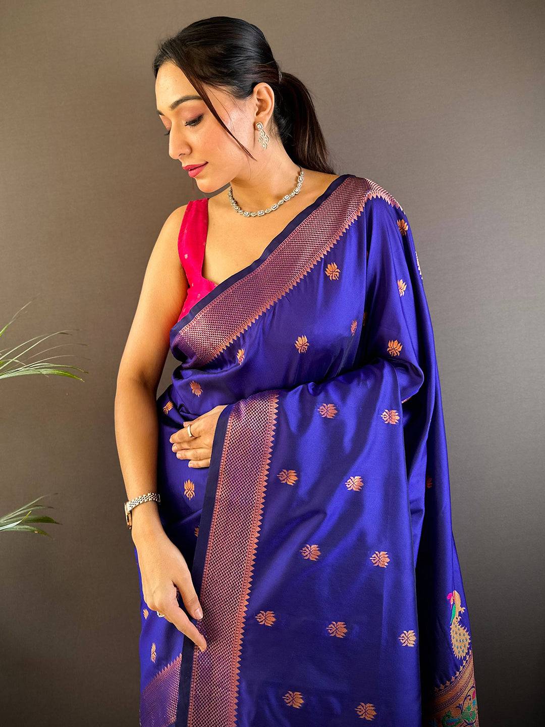 Copper Allure Soft Silk Purple Saree