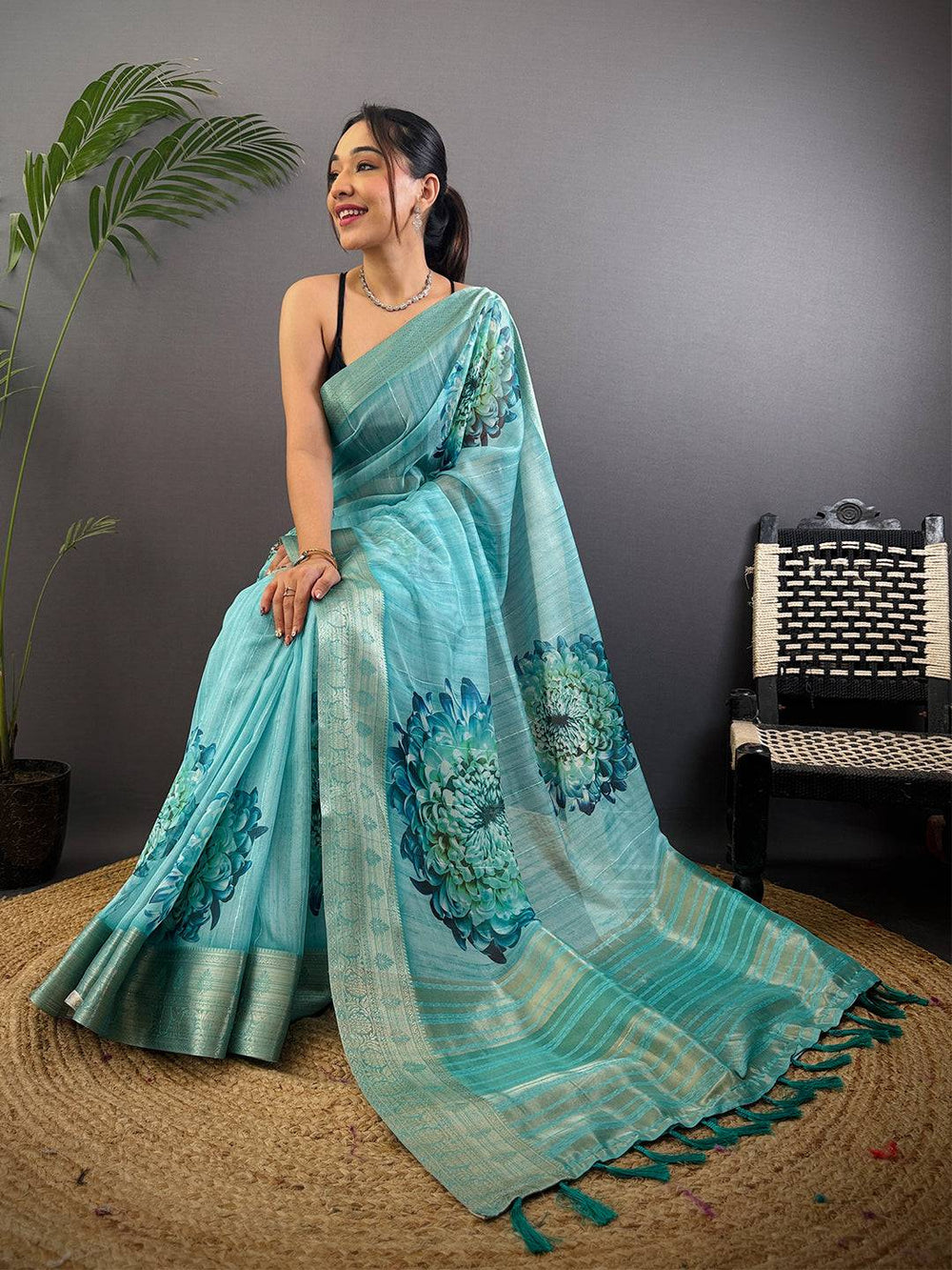 Aqua Soft Organza Digital Print Saree