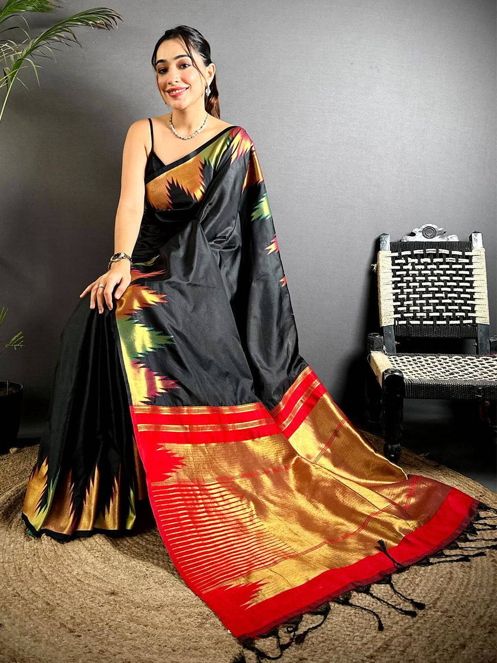 Black Copper Radiance Soft Silk Saree

