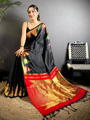 Black Copper Radiance Soft Silk Saree


