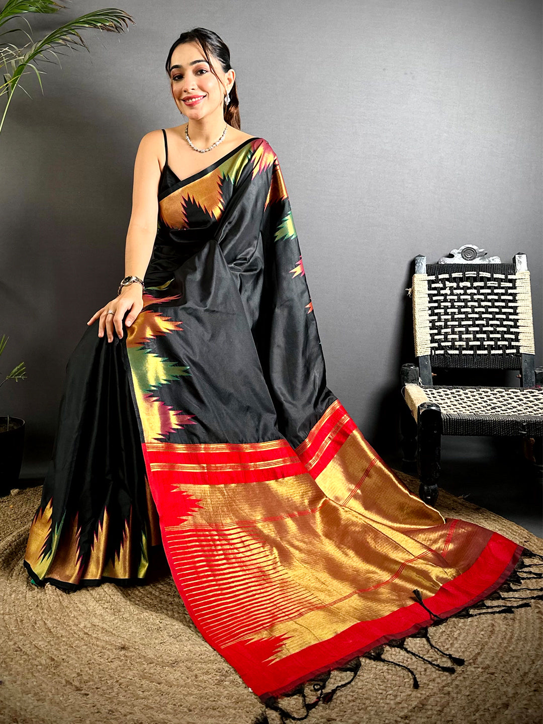Black Copper Radiance Soft Silk Saree