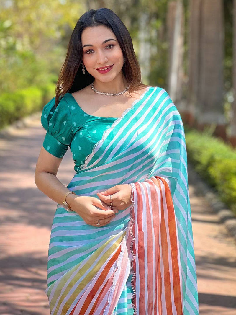 Striped Leheriya saree in vibrant ombre hues
