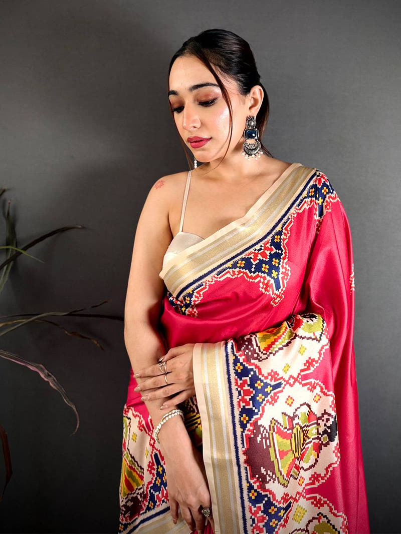 
Pink Patola Print Soft Kanchi Silk Saree