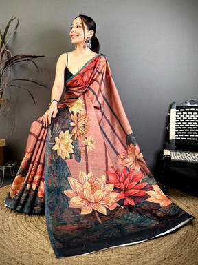 Elegant Floral Print Tussar Saree