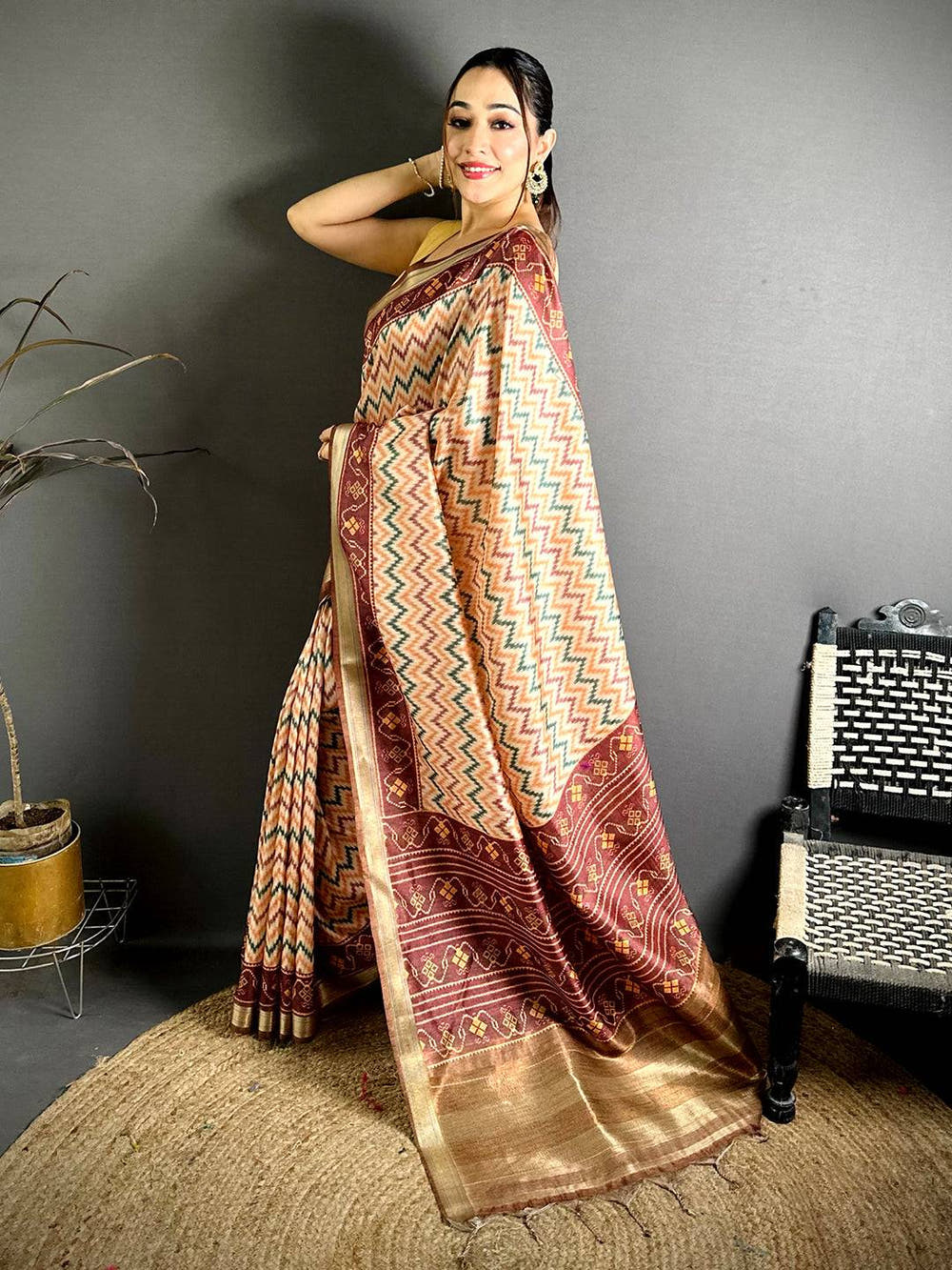 Exclusive Ikkat Gaji Lakda Patta Silk Saree