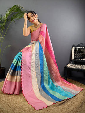 Soft Tussar Barbie Rainbow Saree