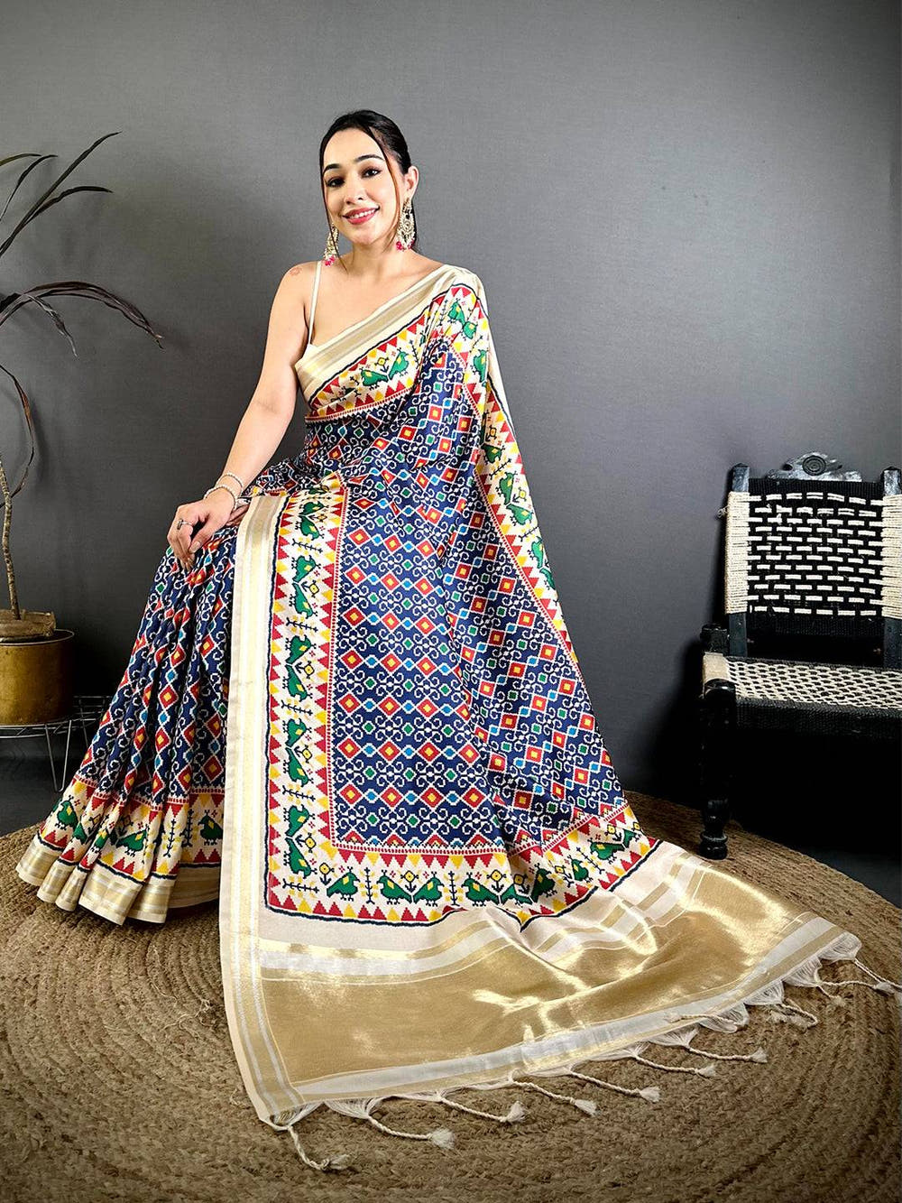 Navy Soft Kanchi Silk Patola Weave Saree