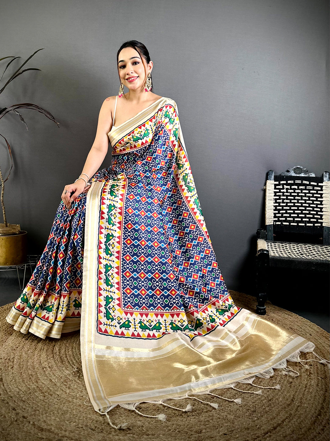 Navy Soft Kanchi Silk Patola Weave Saree