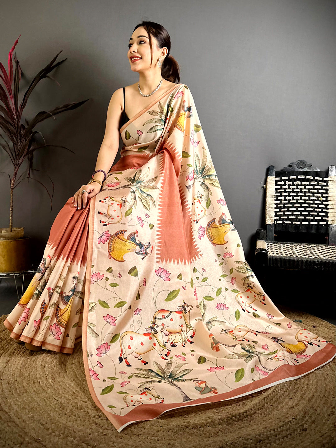 Royal Pichwai Border Semi Tussar Saree