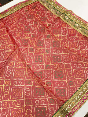 Golden Bandhej Chinnon Chiffon Saree
